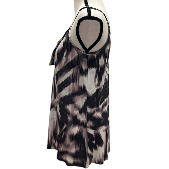 Graham & Spencer Silk Tank Medium Ruffle Trim Neckline Gray Cream Blush Print - Picture 3 of 10